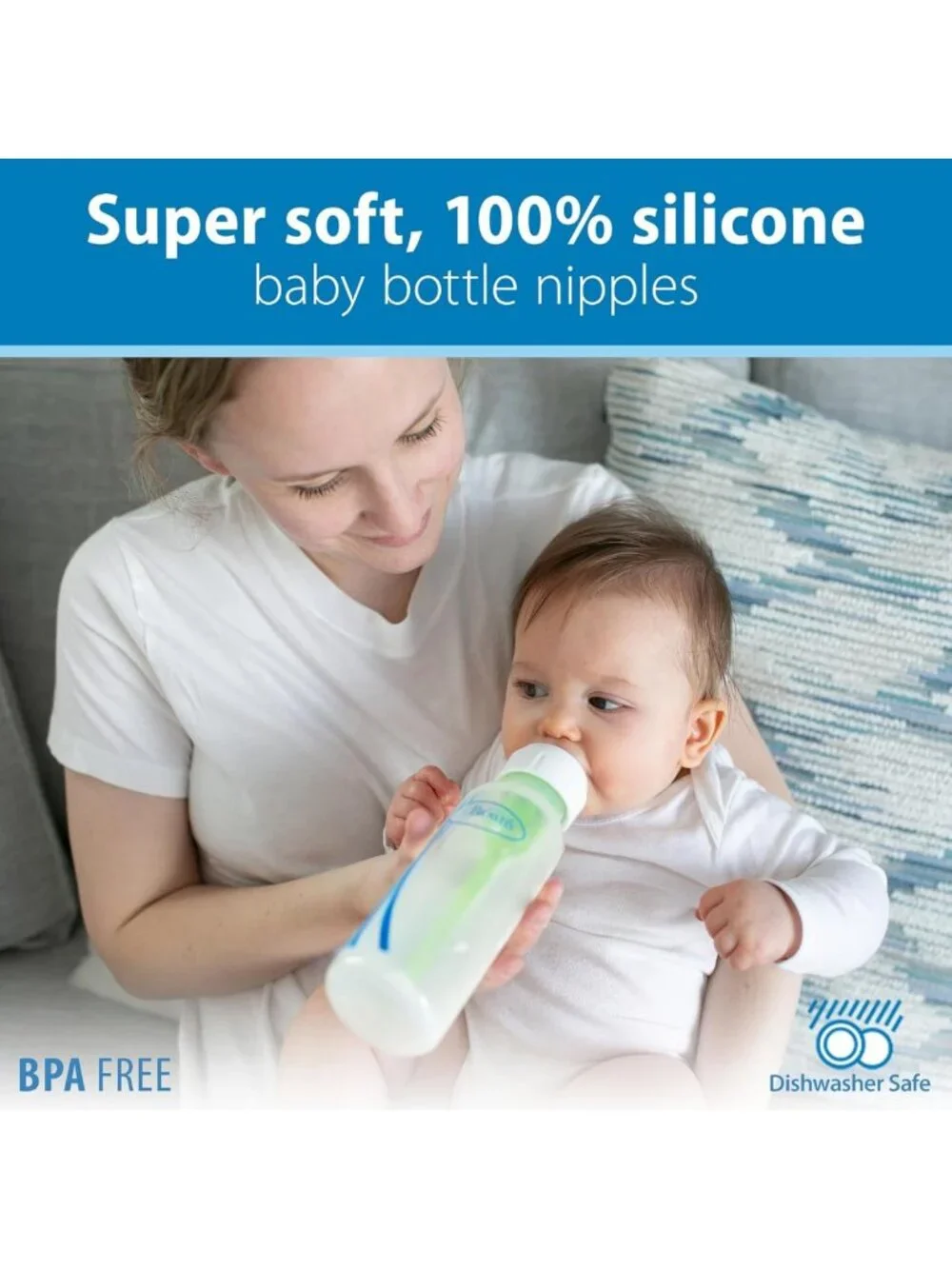 Anti-Colic Baby Bottles, 8 oz, Slow Flow Nipples, 4 Pack, Blue Nature Design